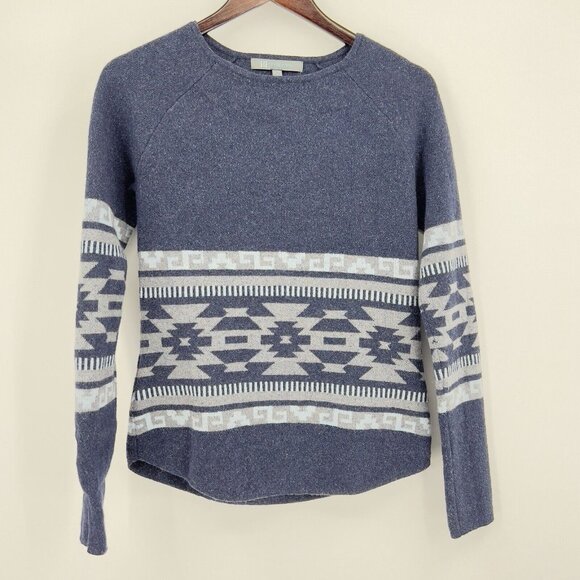 Title Nine Women's Sweater XS Extra Small Aztec Print Blue Silk Wool Long Sleeve - Picture 1 of 4
